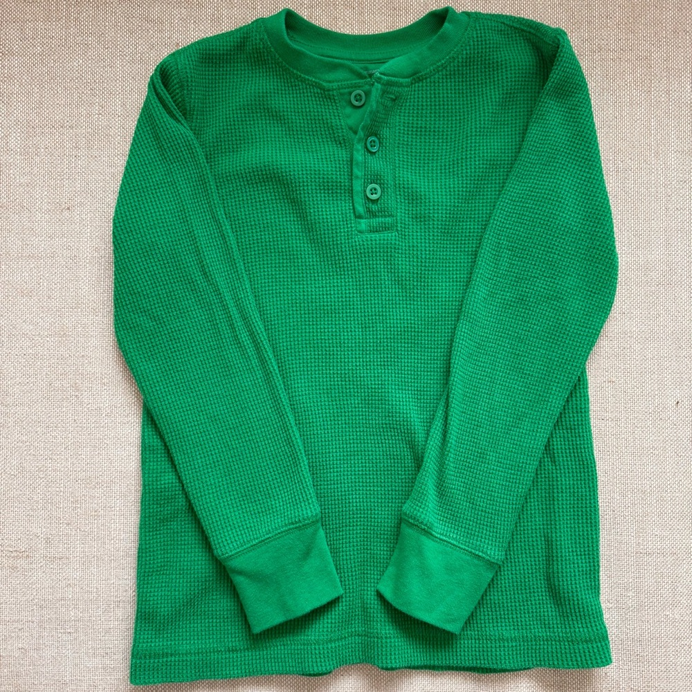 Primary Green Waffle Knit Henley sz 6-7